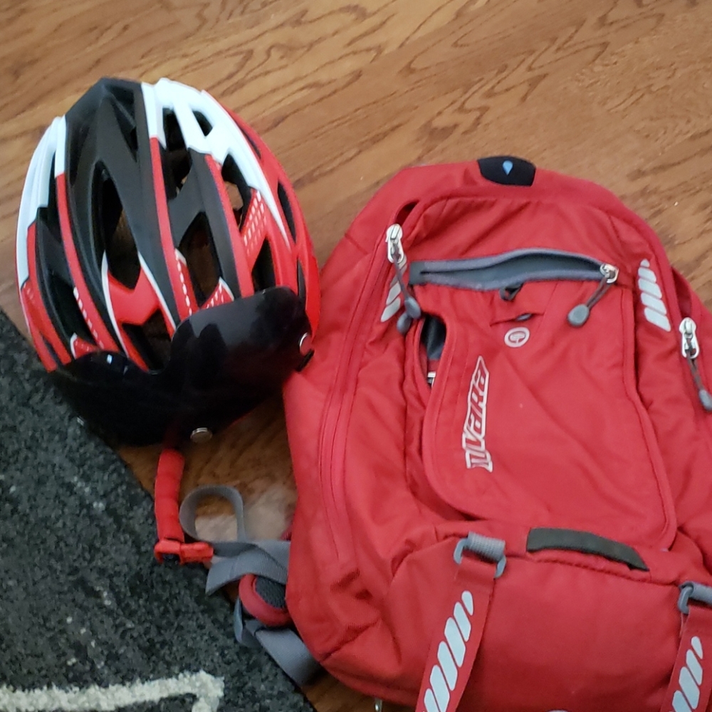 Bike helmet and backpack